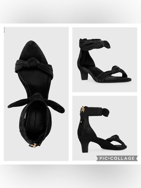 Rebecca Minkoff Black Kiley Suede Bow Kitten Heel Sandals Size 7